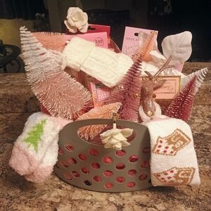 Christmas Pink and White Holiday Gift Basket Custom Christmas In July